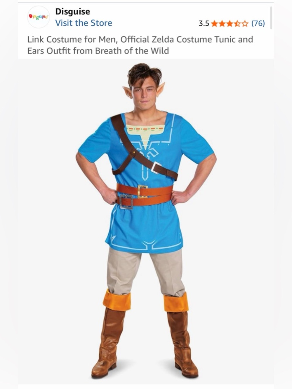Official Adult Zelda Link Blue Tunic Costume with Brown Accessories